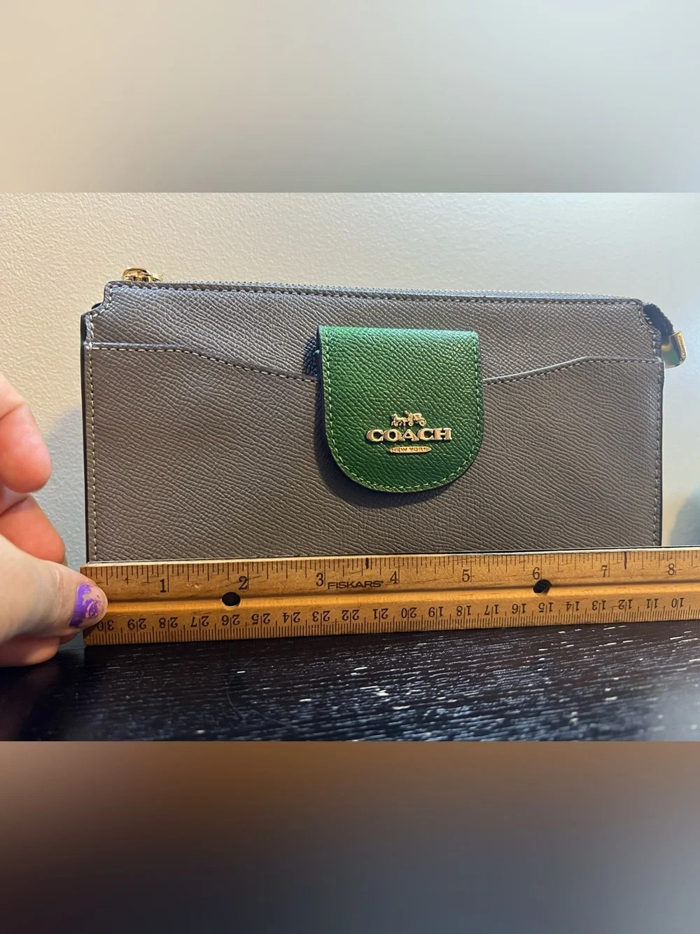 Coach Poppy Crossbody Bag set in a colorblock stone and kelly green